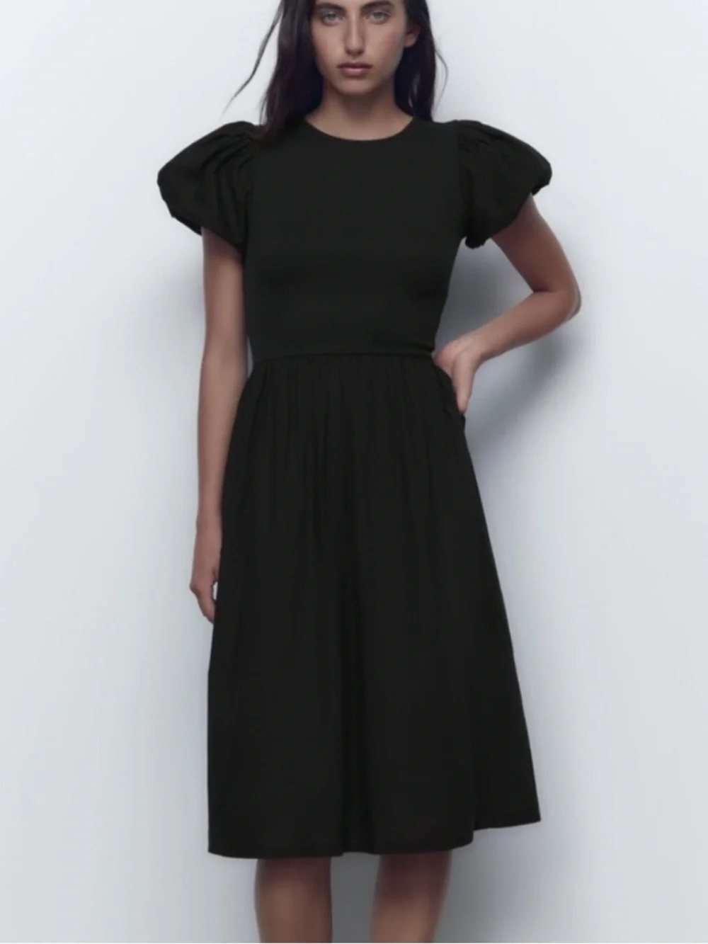 zara black puff sleeve midi dress ZARA MIDI Puff sleeve dress